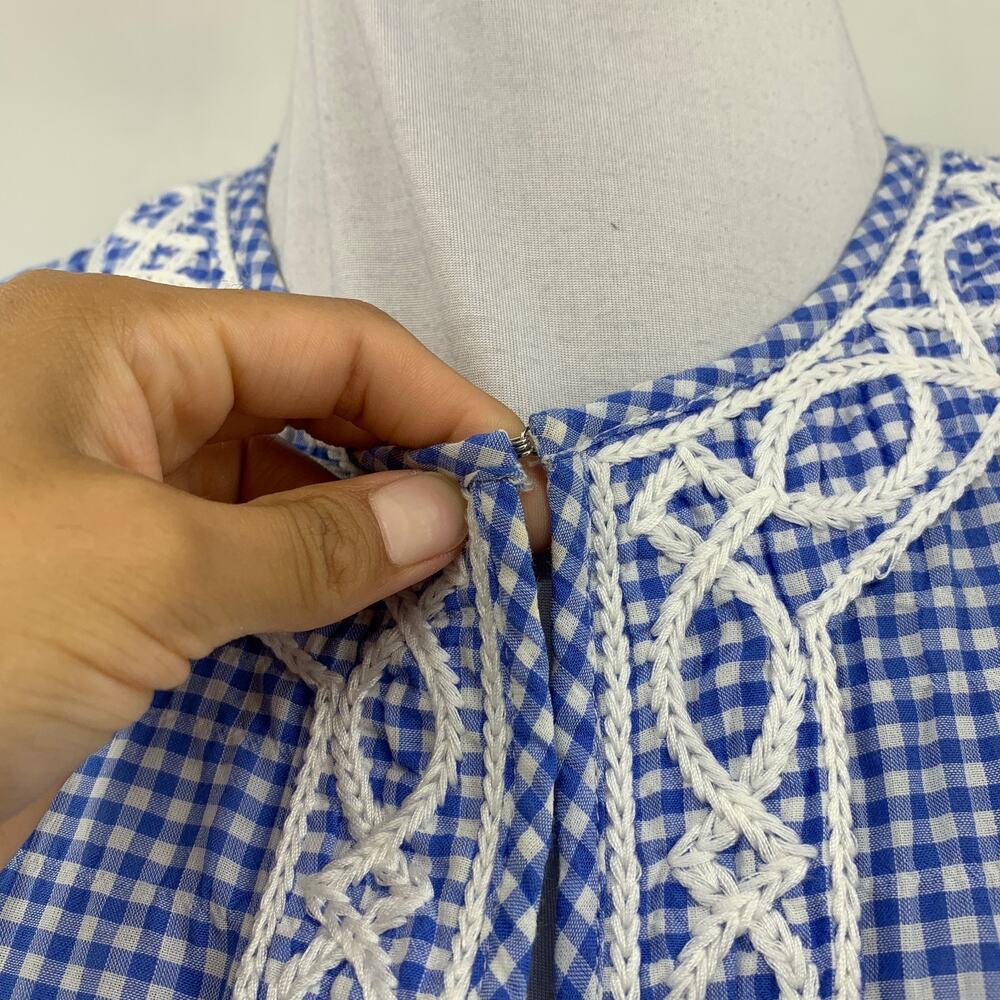 J McLaughlin Dress Womens XS Extra Small Blue White Gingham Embroidered Shift - Picture 4 of 11